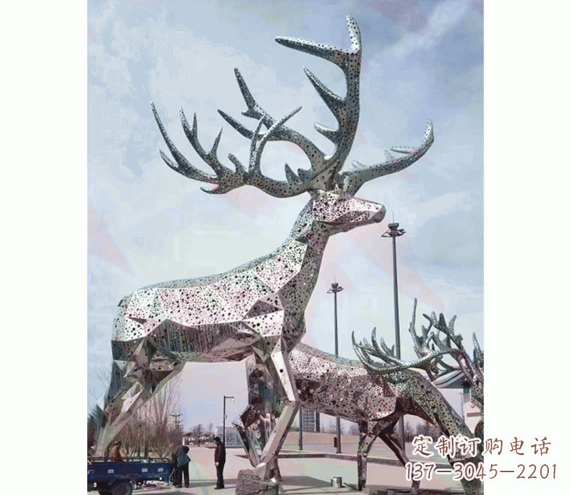 河南大型不锈钢梅花鹿摆件雕塑