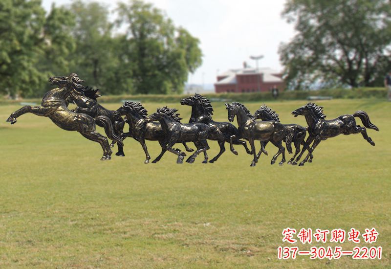 河南八骏图八匹马群铜雕
