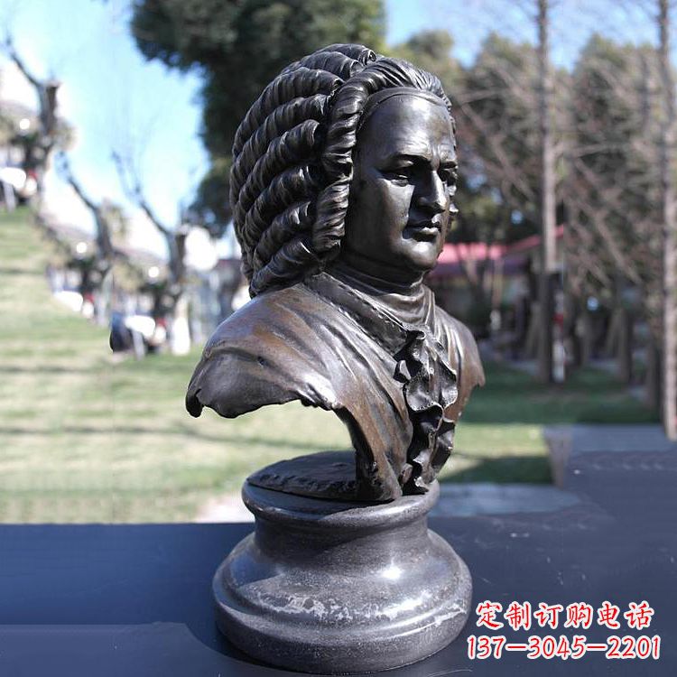 河南巴赫头像铜雕-德古巴洛克时期作曲家、键盘演奏家胸像雕塑