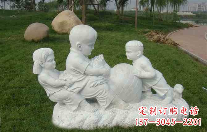 河南拔萝卜的儿童石雕