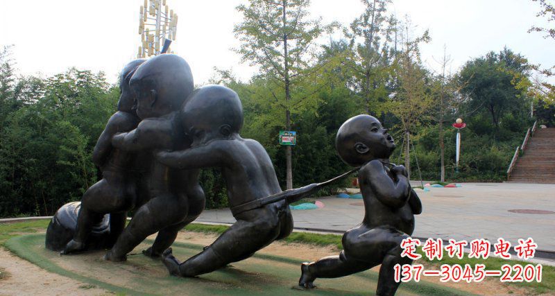 河南拔萝卜的小孩街边景观铜雕