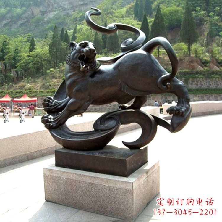 河南白虎神兽铜雕-纯铜铸造广场文化动物雕塑摆件