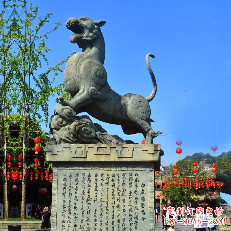 河南白虎铜雕景观雕塑-景区园林神兽动物标识