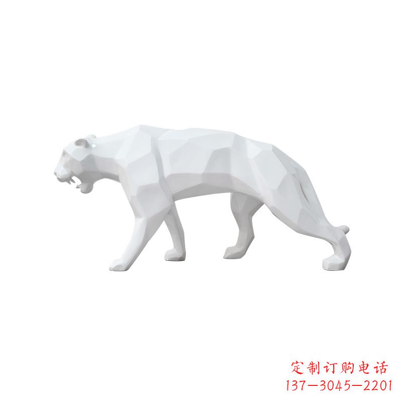 河南白色几何面抽象豹子玻璃钢雕塑