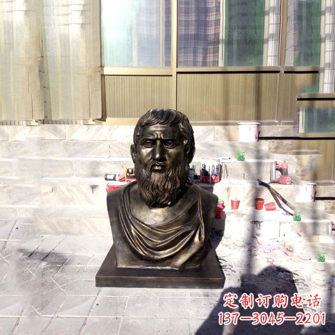 河南柏拉图仿铜头像-玻璃钢仿铜世界名人雕塑