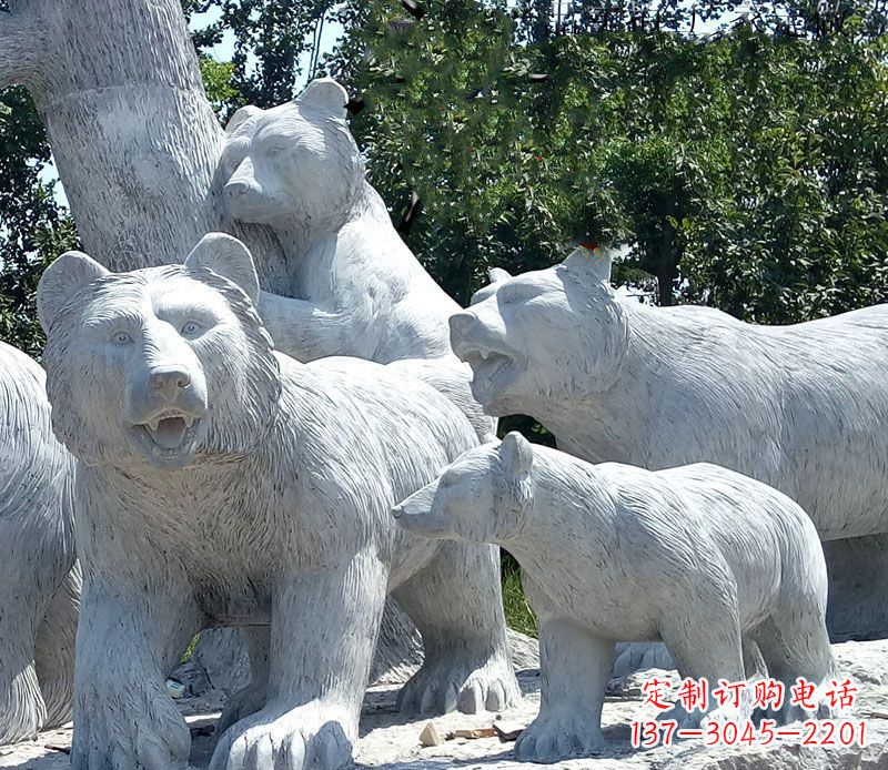 河南北极熊石雕大理石动物雕塑