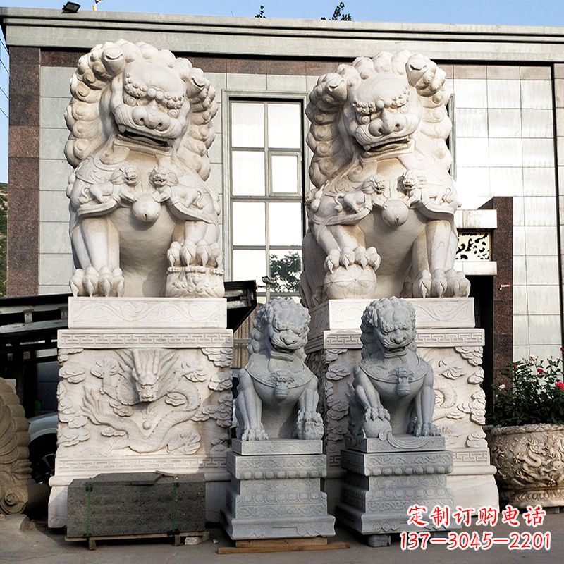 河南北京的石狮子-景区园林大型汉白玉看门神兽