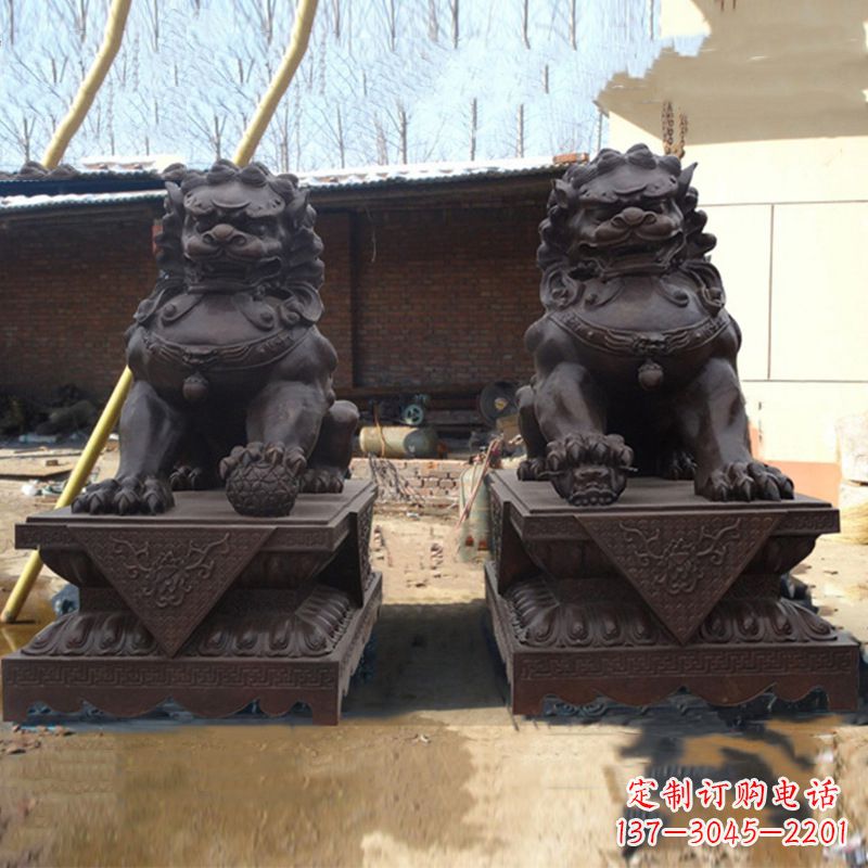 河南北京狮子铜雕塑-企业商场看门辟邪招财神兽