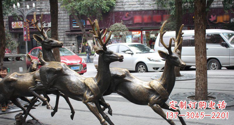 河南奔跑的梅花鹿街边景观铜雕