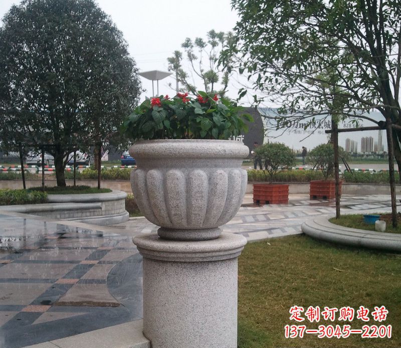 河南别墅景观大理石花盆石雕 (2)