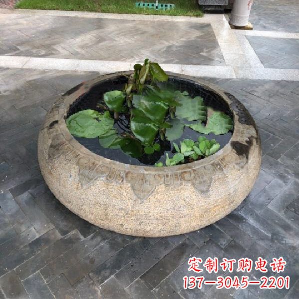 河南别墅庭院仿古做旧石雕鱼缸