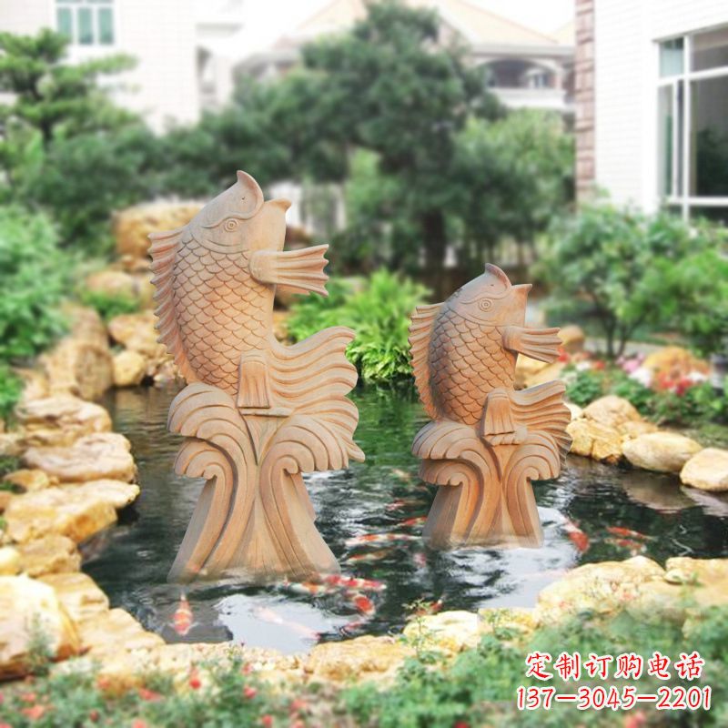河南别墅庭院吉祥招财石雕鱼喷泉雕塑