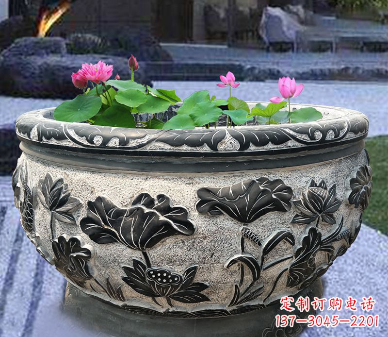 河南别墅庭院石雕鱼缸