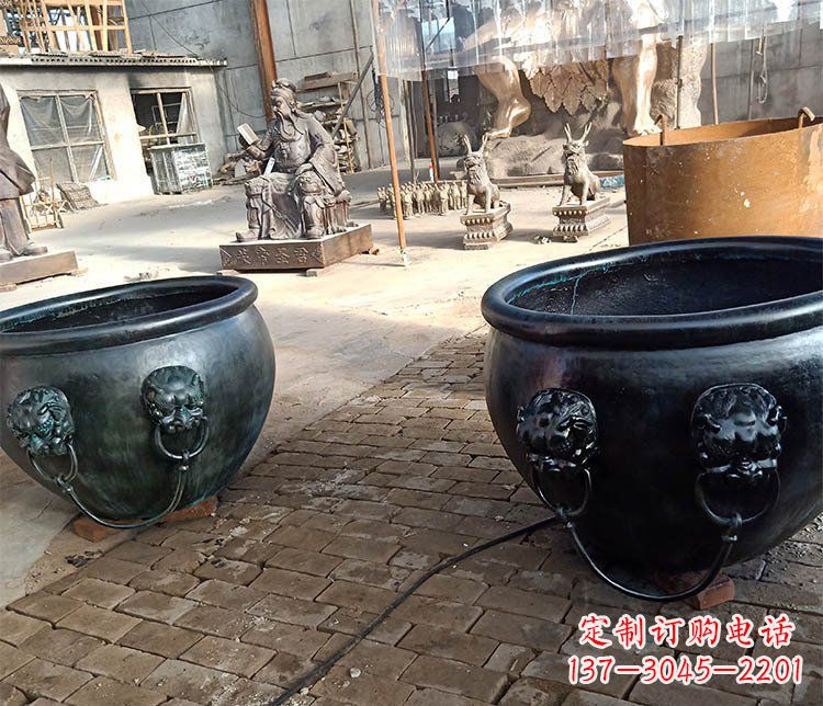 河南别墅招财水缸铜雕塑摆件 (3)