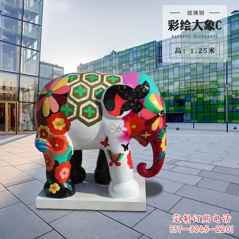 河南玻璃钢彩绘大象雕塑