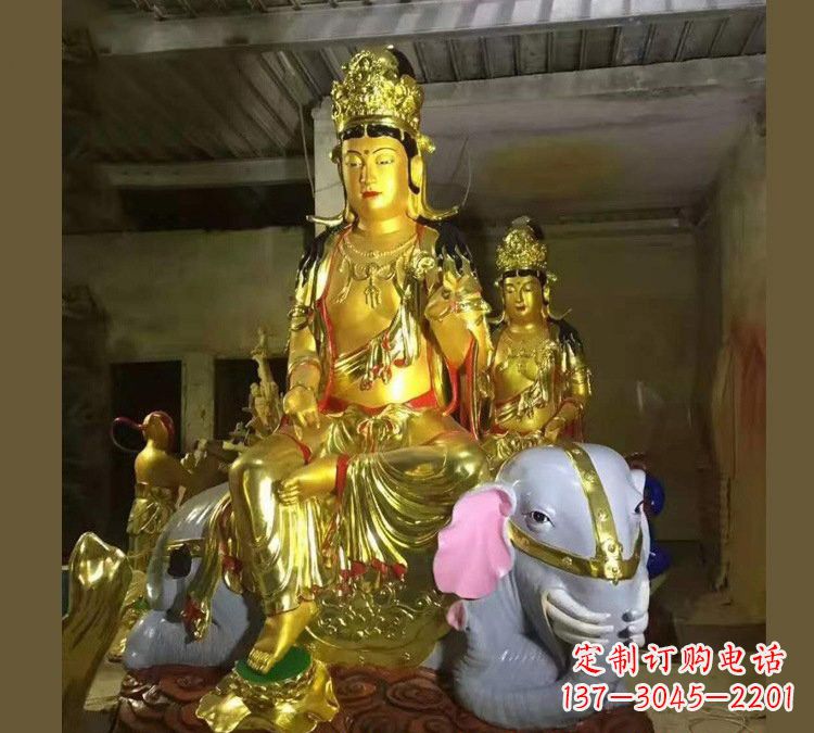 河南玻璃钢乘大象的普贤菩萨雕塑