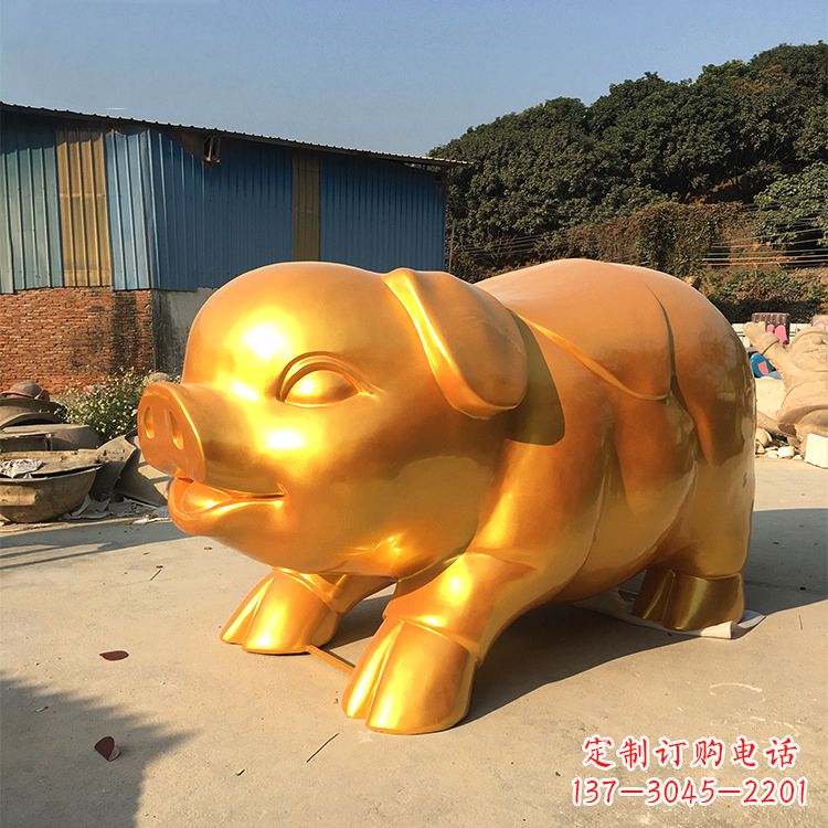 河南玻璃钢大型漆金猪仔雕塑-大型商场美陈动物雕塑