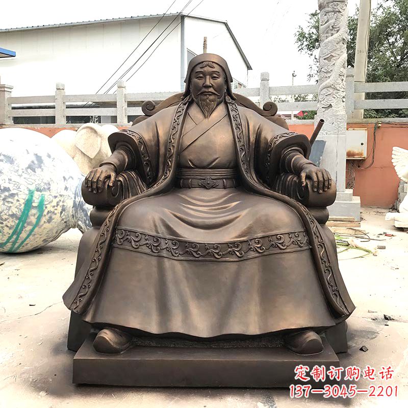 河南玻璃钢仿铜成吉思汗雕塑-中国古代著名帝王军事家雕像