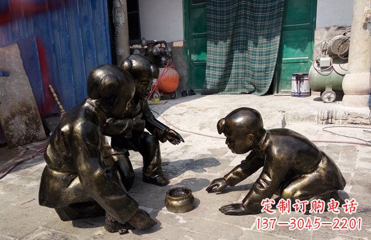 河南精美玻璃钢仿铜斗蛐蛐儿童雕塑