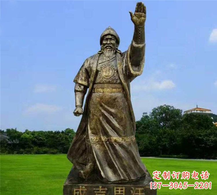 河南玻璃钢仿铜挥手的成吉思汗雕塑