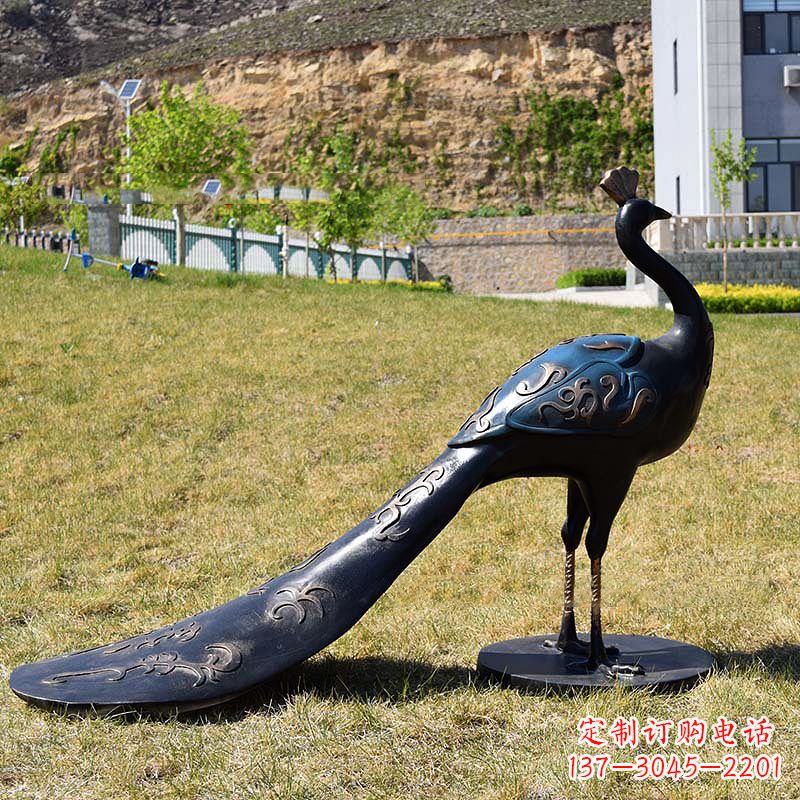 河南玻璃钢仿铜孔雀雕塑-园林草坪动物雕塑