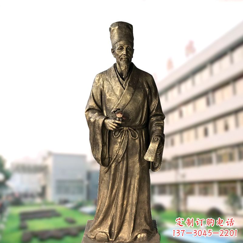 河南玻璃钢仿铜李时珍塑像-医院医学院药圣雕塑