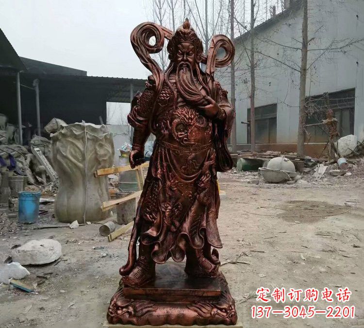 河南玻璃钢仿铜捋须关公雕塑