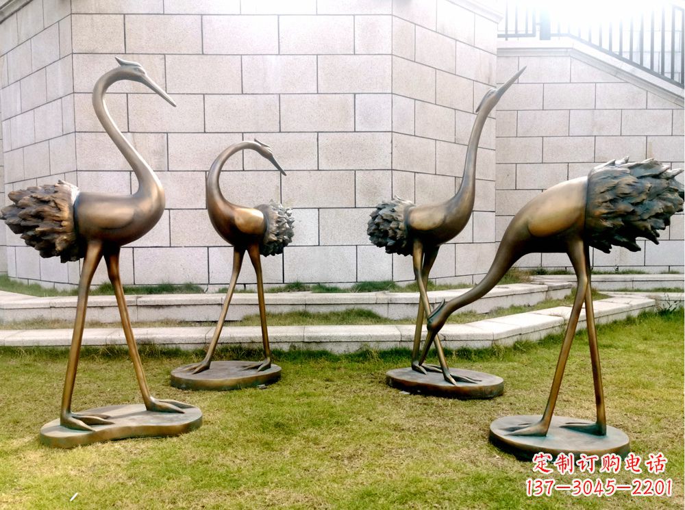河南玻璃钢仿铜仙鹤雕塑