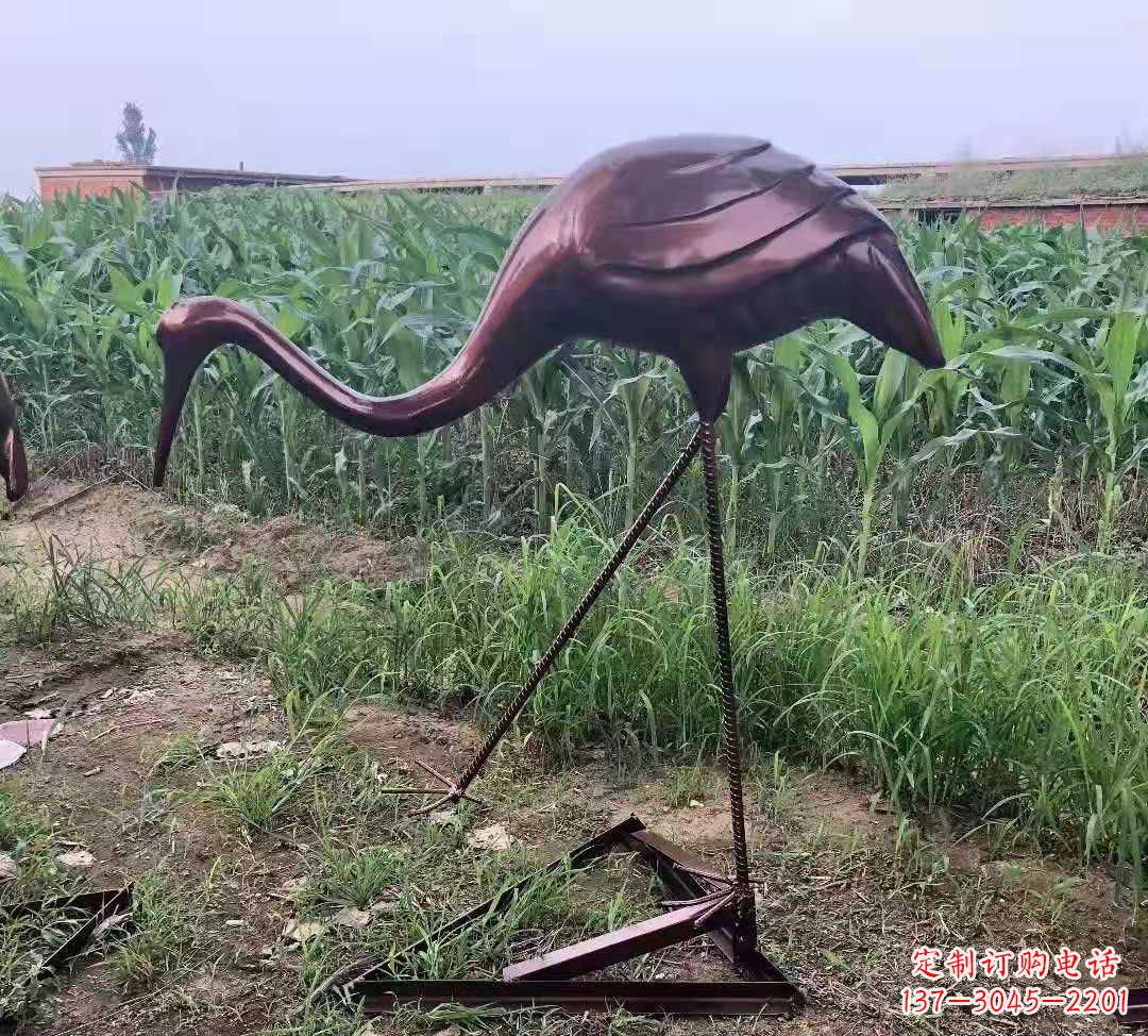 河南玻璃钢仿铜仙鹤雕塑公园园林景观摆件