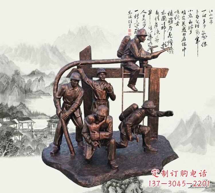 河南玻璃钢仿铜消防员雕塑