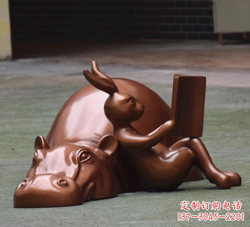 河南玻璃钢河马仿铜动物雕塑