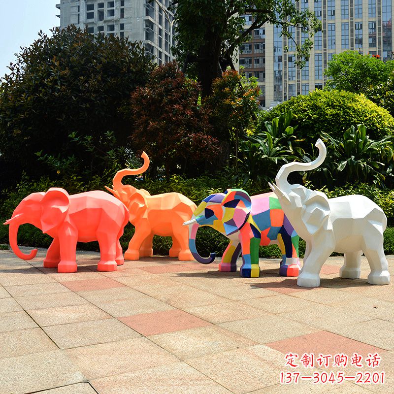 河南玻璃钢金色大象雕塑-商场游乐场抽象小象美陈