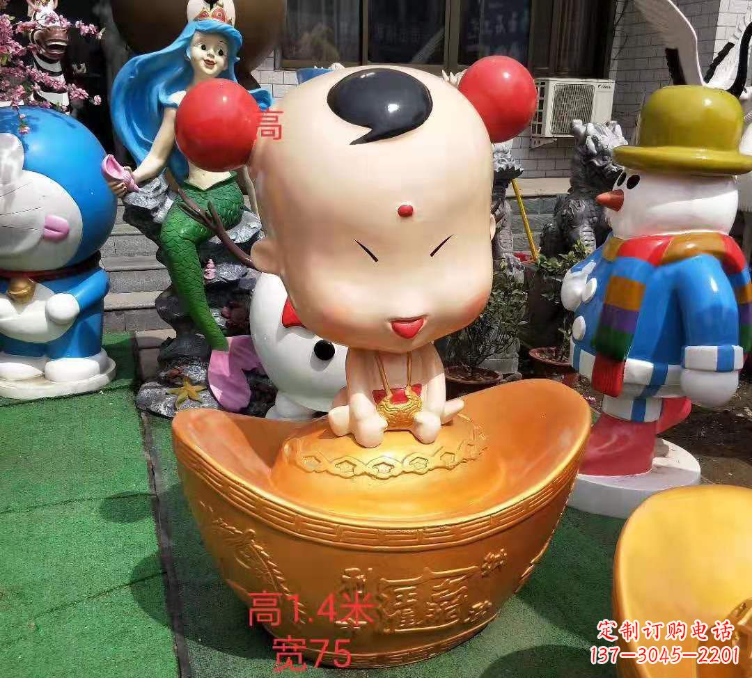 河南玻璃钢元宝娃娃雕塑招财进宝