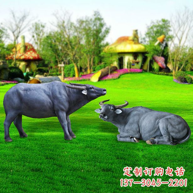 河南玻璃钢水牛雕塑,复古农家院情怀