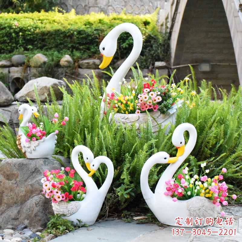 河南玻璃钢天鹅花盆雕塑