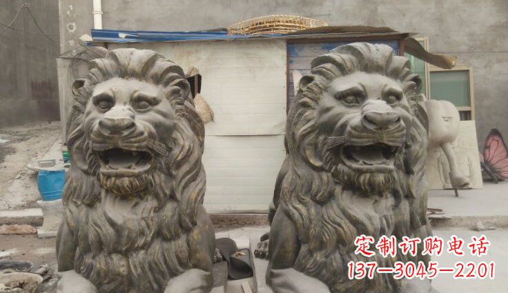 河南玻璃钢西洋趴狮仿铜动物雕塑