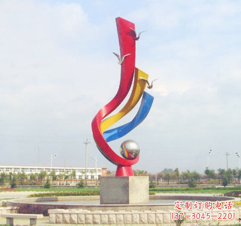 河南不锈钢彩色海鸥海浪雕塑——美丽传承