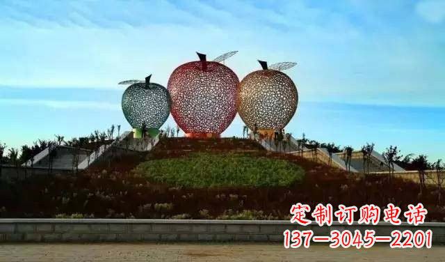 河南不锈钢城市彩色镂空苹果雕塑