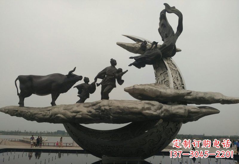 河南不锈钢牛郎织女雕塑传说中的爱情
