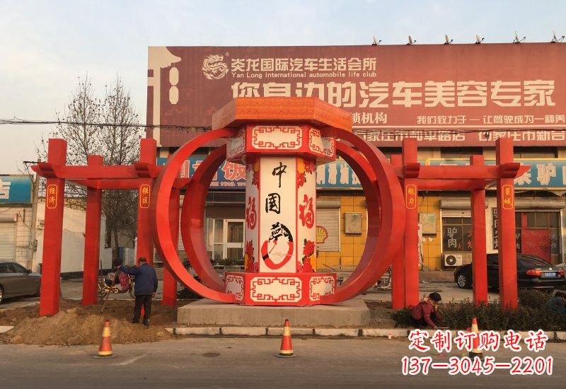河南不锈钢灯笼雕塑——中国梦的象征