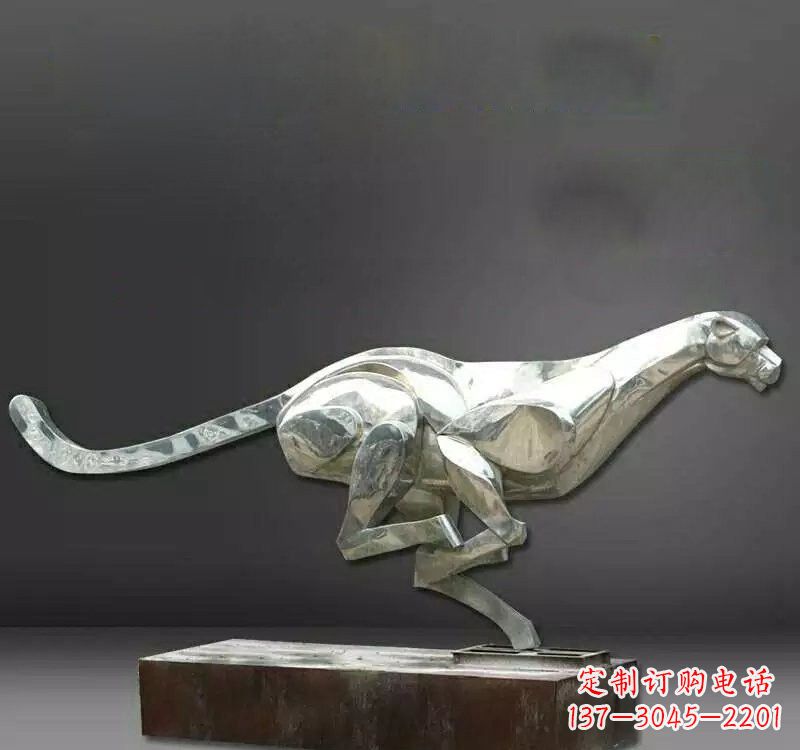 河南不锈钢抽象奔跑的豹子雕塑