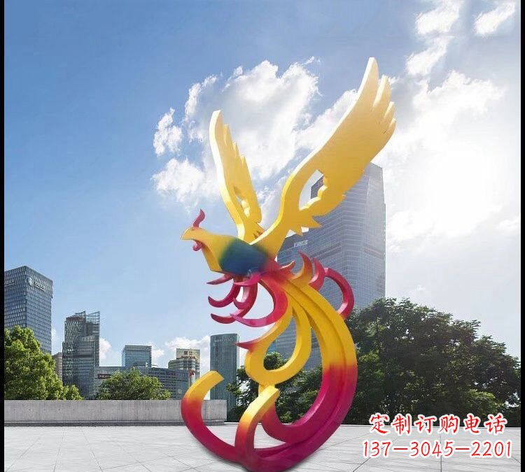 河南绚丽多彩的不锈钢凤凰雕塑