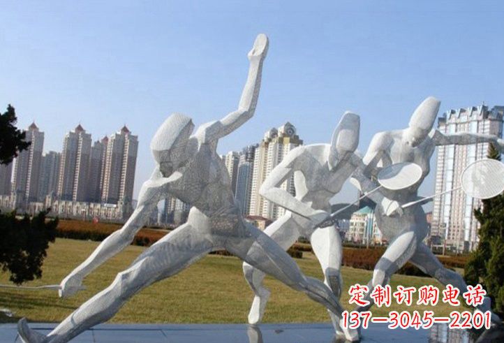 河南不锈钢抽象打羽毛球人物雕塑