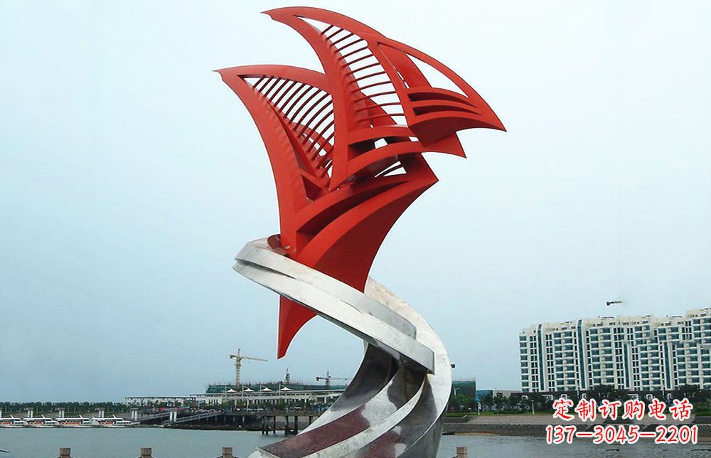 河南不锈钢抽象帆船海边景观雕塑22
