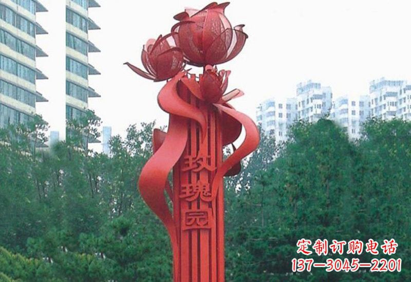 河南不锈钢玫瑰雕塑精美而优雅