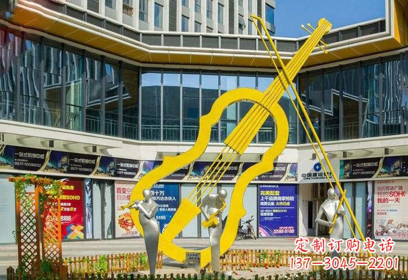 河南不锈钢抽象喷漆大提琴雕塑