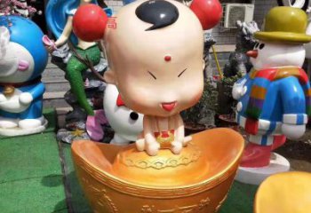 河南玻璃钢元宝娃娃雕塑招财进宝