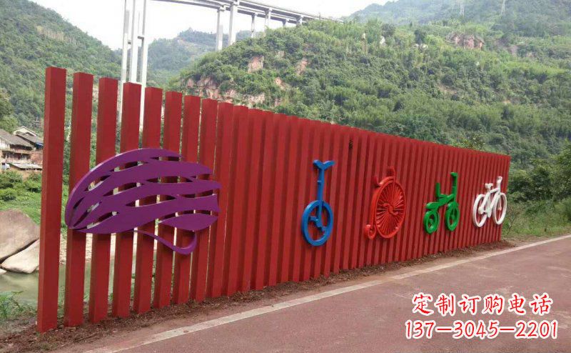 河南不锈钢自行车雕塑点缀公园景观