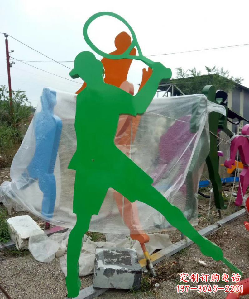 河南不锈钢打羽毛球抽象人物雕塑