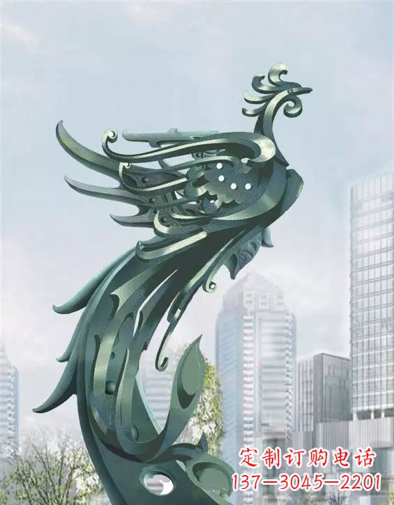 河南不锈钢大型凤凰雕塑美丽而神秘